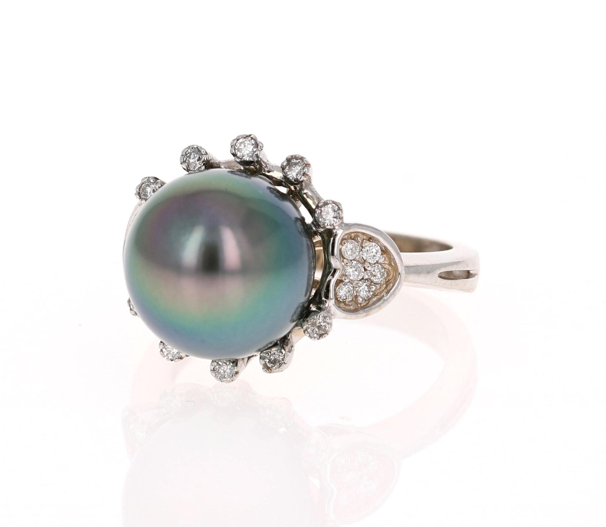 Tahitian Pearl and Diamond 14 Karat White Gold Cocktail Ring
