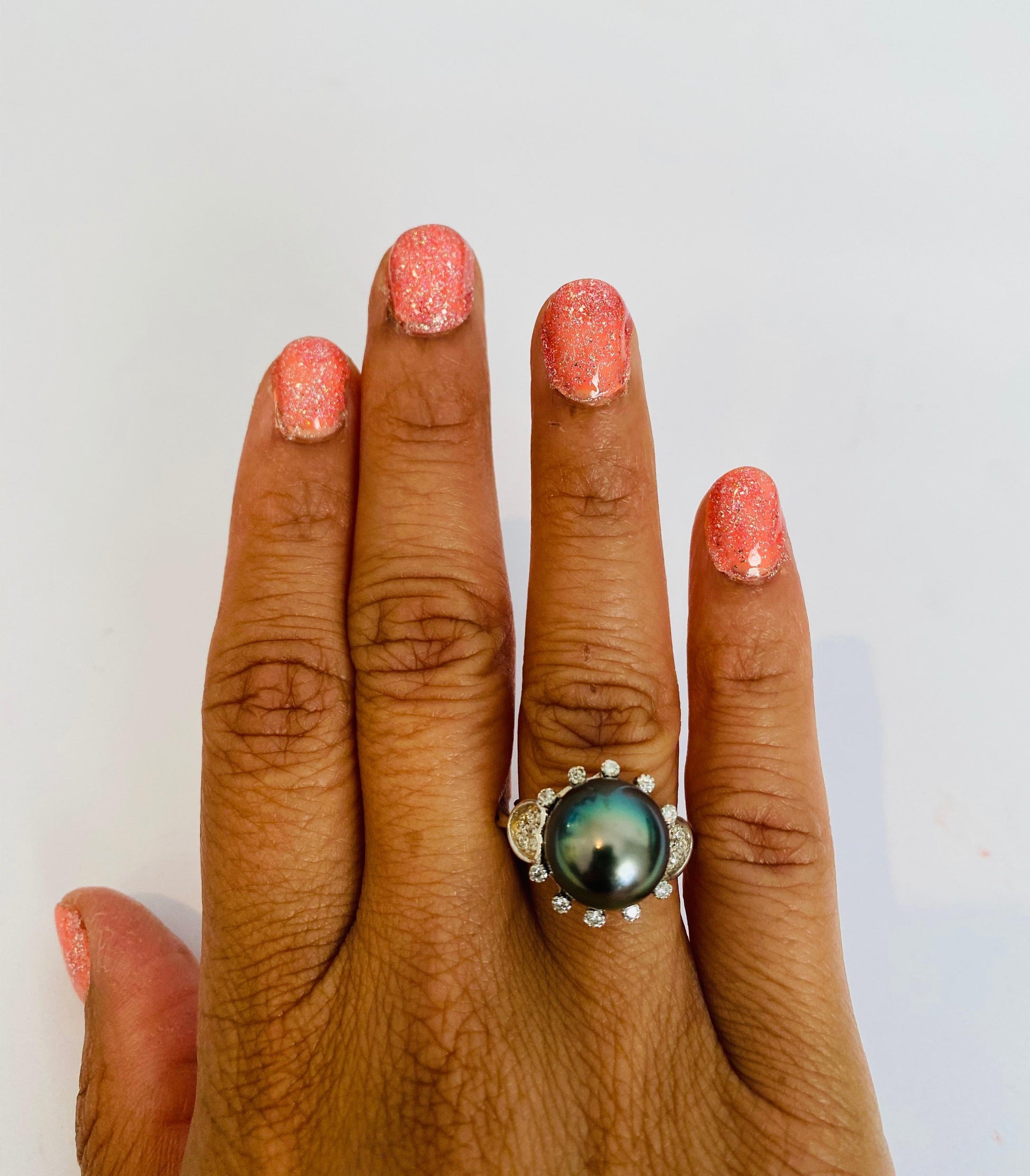 Tahitian Pearl and Diamond 14 Karat White Gold Cocktail Ring
