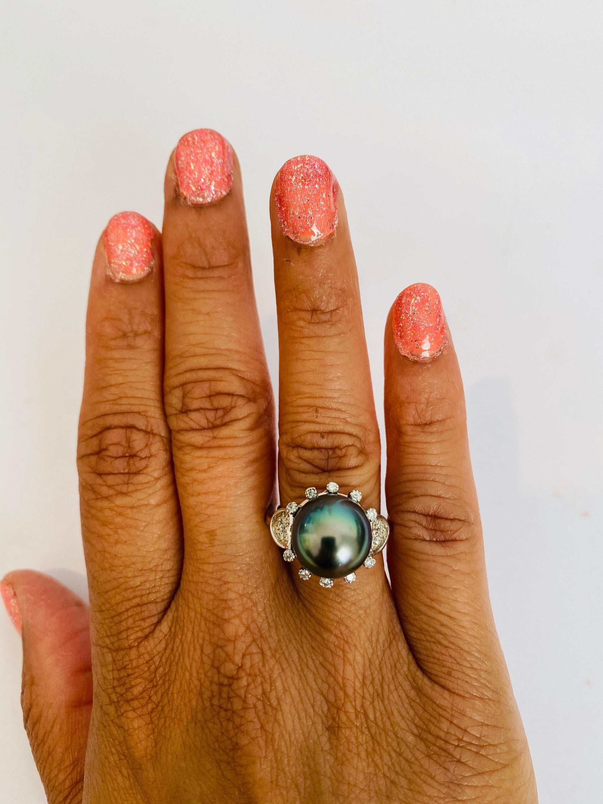 Tahitian Pearl and Diamond 14 Karat White Gold Cocktail Ring