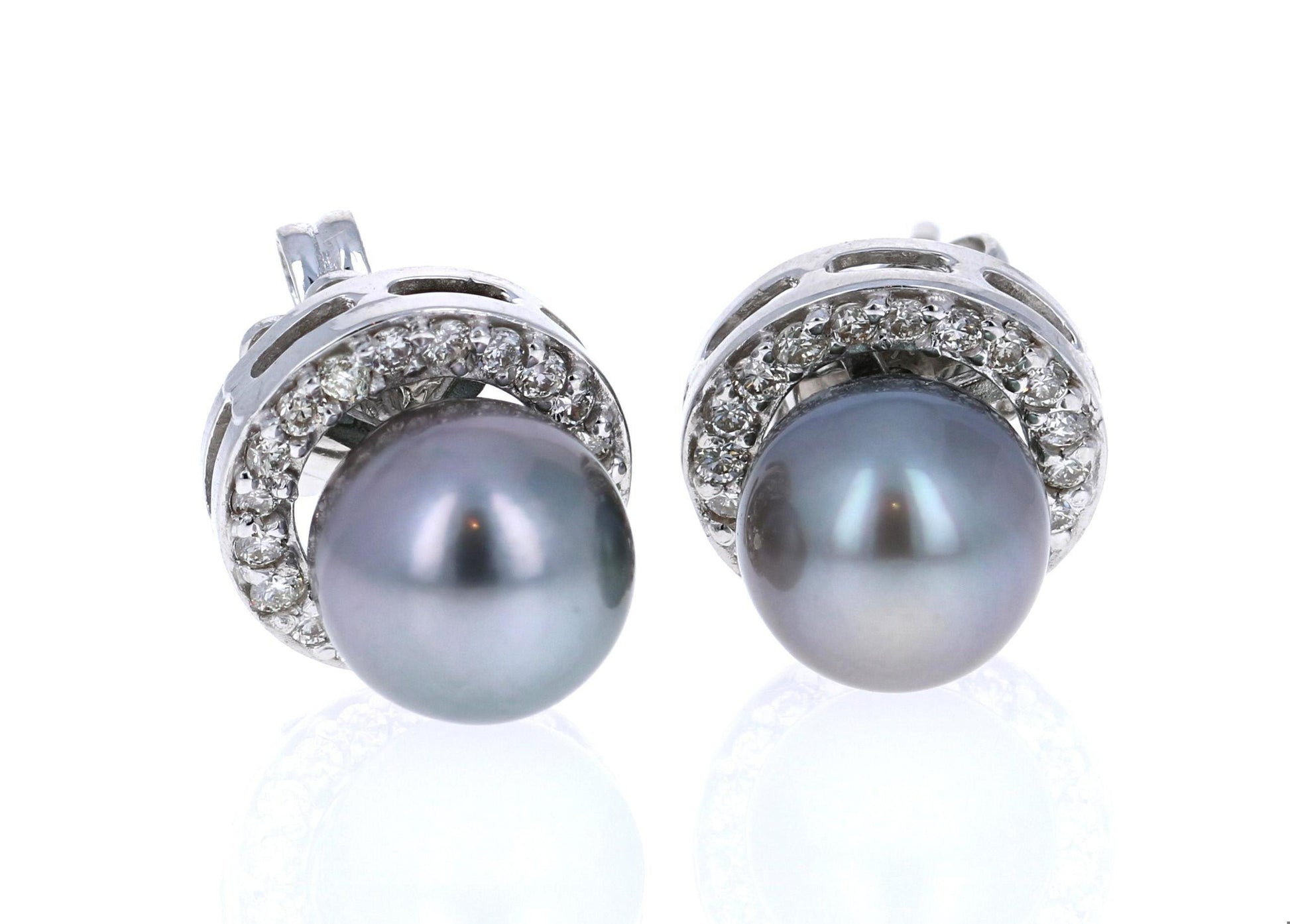 Tahitian Pearl and Diamond 14 Karat White Gold Earrings