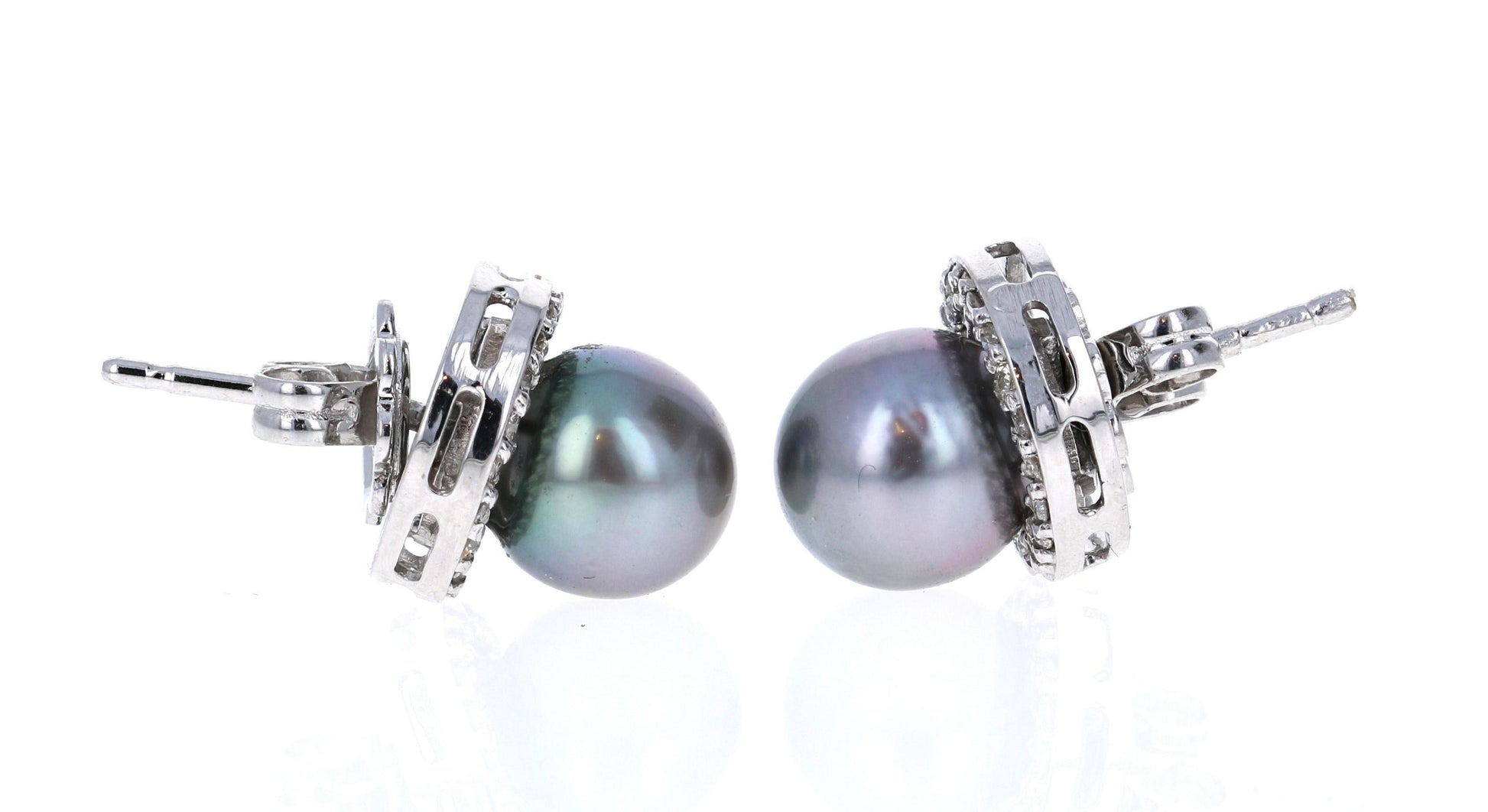Tahitian Pearl and Diamond 14 Karat White Gold Earrings