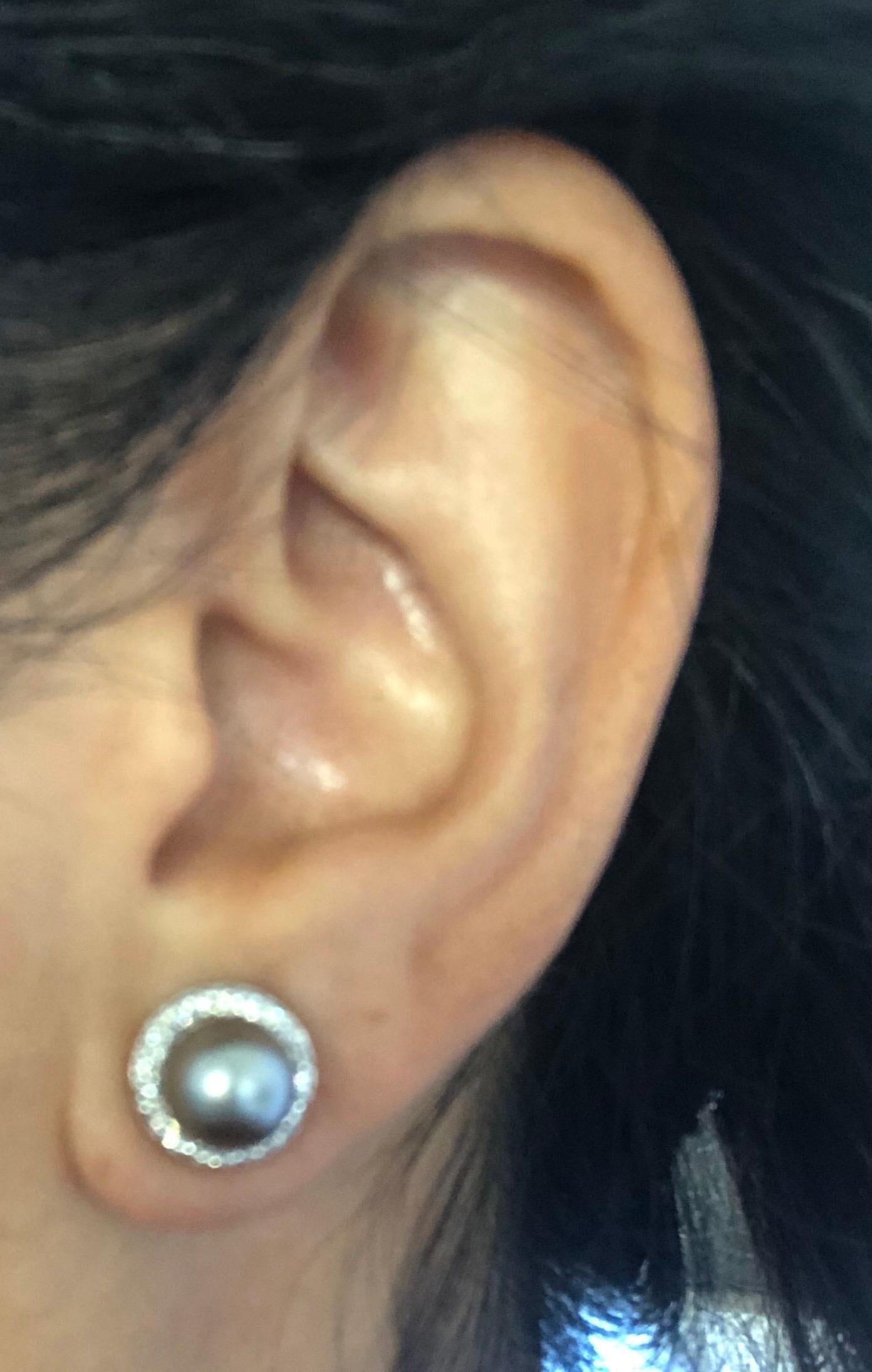 Tahitian Pearl and Diamond 14 Karat White Gold Earrings