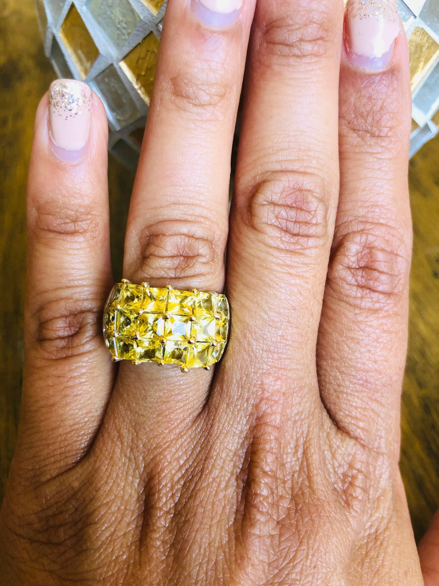 Yellow Sapphire White Gold Statement Ring