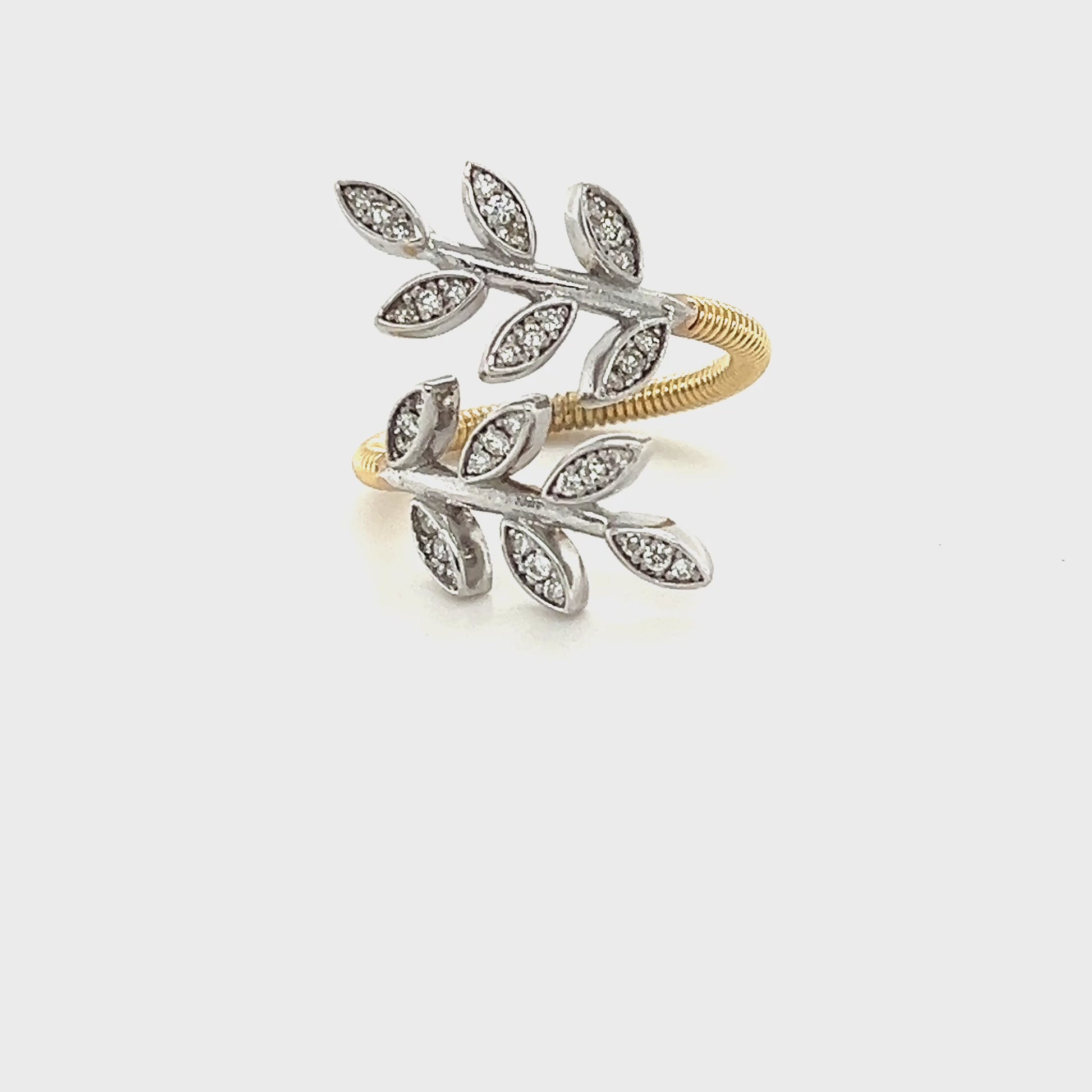Natural Diamond 0.28 Carat Leaf Wrap White Gold Yellow Gold Statement Ring