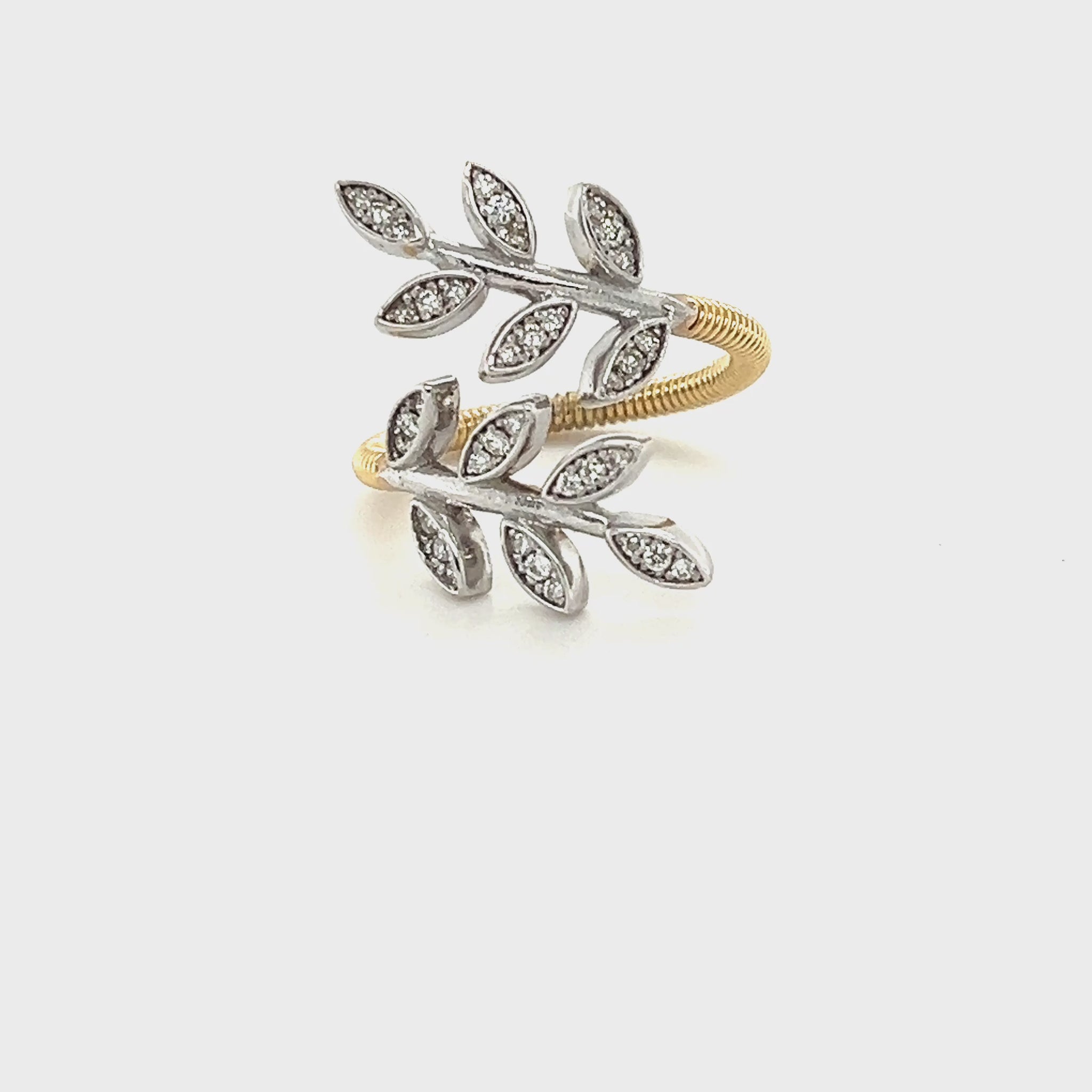 Natural Diamond 0.28 Carat Leaf Wrap White Gold Yellow Gold Statement Ring